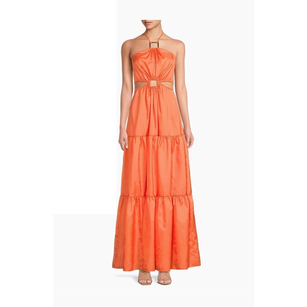 Liv Foster Liv Foster Taffeta Cut-Out Tiered Halter Evening Gown Pink size 6 NWT